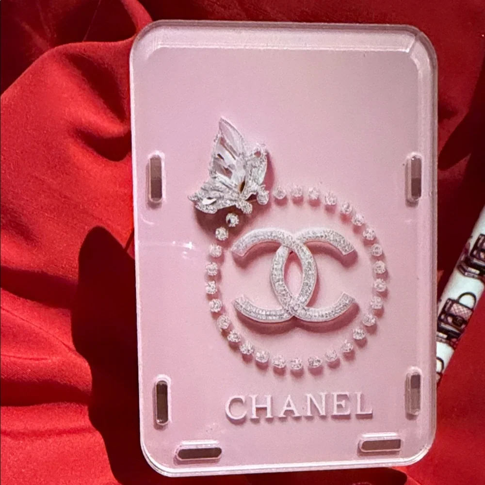 Chanel Pink pencil/ makeup brush holder with Floral Pen